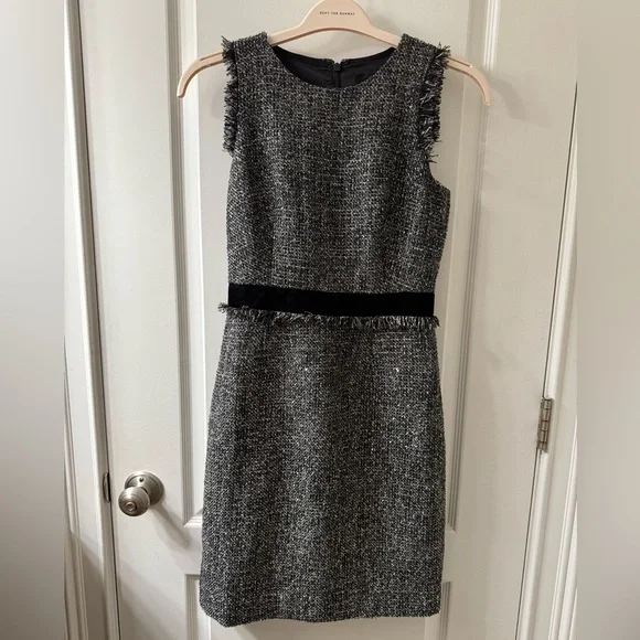 J. Crew Tweed Sheath Dress w/ Velvet detail - Black/White Tweed - 0 - NWT! - Picture 1 of 4